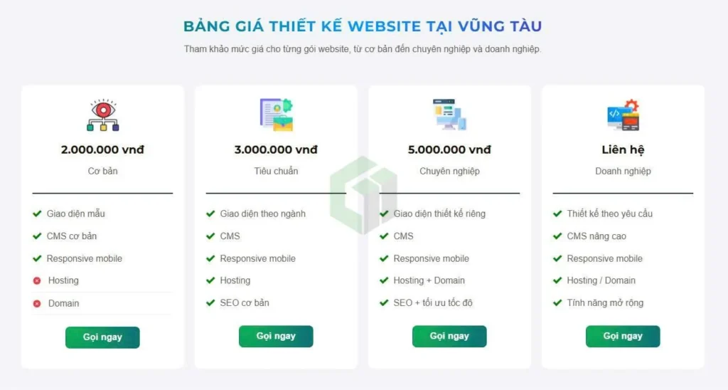 Báo giá thiết kế website Vũng Tàu mới nhất