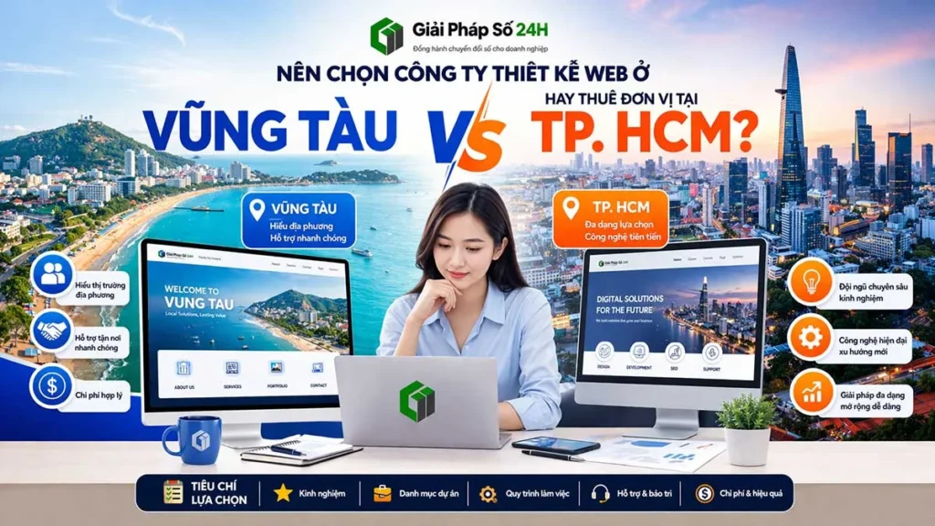 Hình minh họa so sánh công ty thiết kế web ở Vũng Tàu và đơn vị tại TP HCM