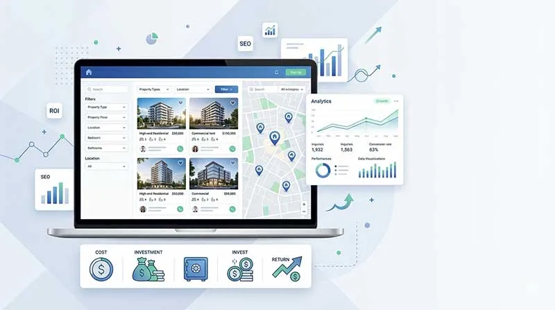 Bảng điều khiển analytics và báo giá dịch vụ thiết kế website bất động sản chuyên nghiệp