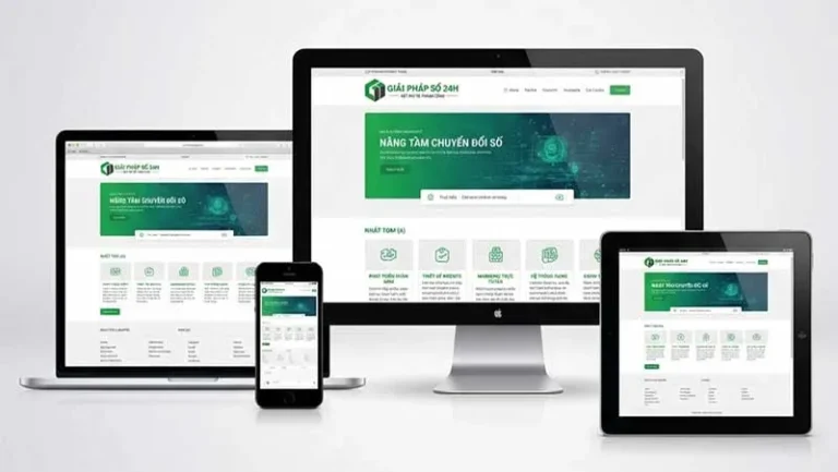 Website Giải Pháp Số 24H hiển thị trên máy tính, laptop và điện thoại