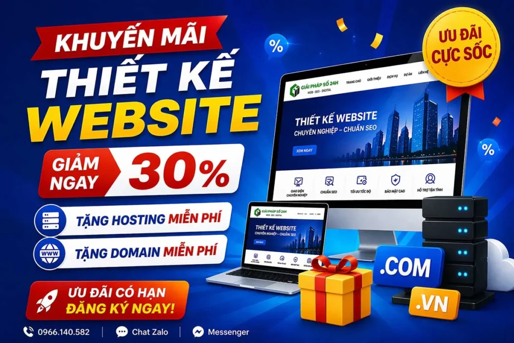 Khuyến mãi thiết kế website giảm 30%, tặng hosting và domain miễn phí