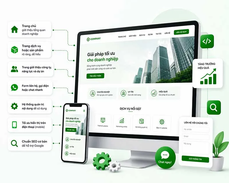 Minh họa các chức năng cần có khi thiết kế website chuyên nghiệp tại Vũng Tàu