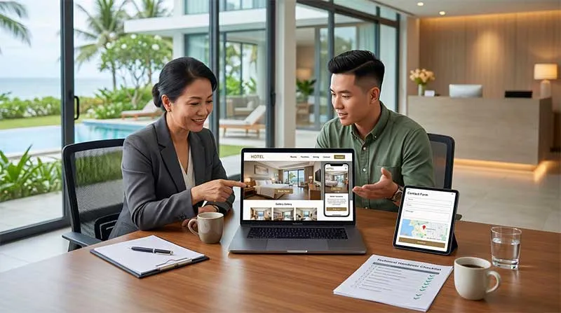 Bàn giao website khách sạn chuyên nghiệp sau khi kiểm tra đầy đủ giao diện và tính năng